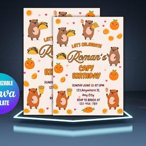 EDITABLE Capybara invitation , Capybara Birthday , Capy Birthday, Kawaii Capybara, Capybara Party Invite, Digital Template, Capybara Cute