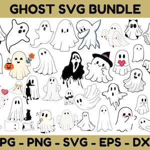 Cute Ghost Halloween svg Bundle, Retro Ghost png, Retro Floral Ghost png, Dog Ghost svg, Ghost Reading svg, Spooky Season, Halloween