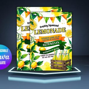 Editable Lemonade Stand Signage Template | Lemonade stand poster | Printable summer fundraiser flyer | Canva Template | Instant Download
