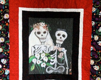 Day of the Dead Wedding Quilt Queen Size