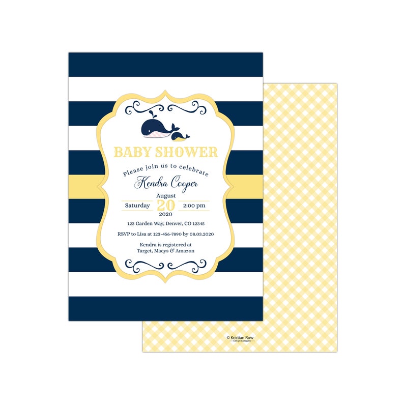 gender neutral baby shower invitation nautical stripes Nautical baby shower invite editable template instant download navy yellow D10797