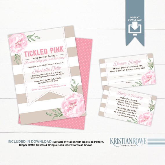 girl baby shower invitation pink brown beige watercolor diaper invitation template pdf