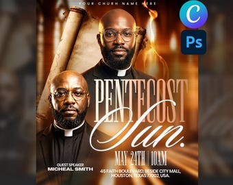 Pentecost Church Flyer Design | Editable Canva & Photoshop PSD | Worship Revival Flyer | Poster | Postcard
