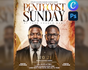 Pentecost Sunday Church Flyer Template | Editable Canva, Photoshop PSD (Digital Download)