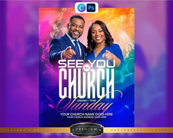 See You In Church This Sunday | Sunday Service Flyer | Worship Service Flyer | Sunday Experience | Church Flyer | Editable Canva & PSD flyer