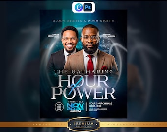 Hour of Power Flyer | Revive Us Again | Church Prayer Meeting | Powerful Worship Experience | Revival Night | Editable Canva & PSD Template