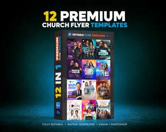 12 Church Flyer Templates Bundle | Canva & Photoshop PSD | Editable Sunday Service, Revival, Worship and Ministry Flyers