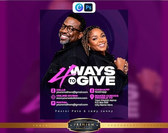 4 Ways to Give Church Flyer Template | Canva & Photoshop PSD | Church Giving Offering Template | Editable Online Giving Flyer