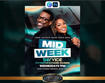 Midweek Service Church Flyer Template | Canva & Photoshop PSD | Wednesday Bible Study Flyer | Editable Church Worship Flyer