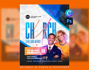Sunday Service Flyer Template | Weekly Worship Flyer | Sunday Church Invitation Template | Sunday Worship Flyer | Editable Church Flyer