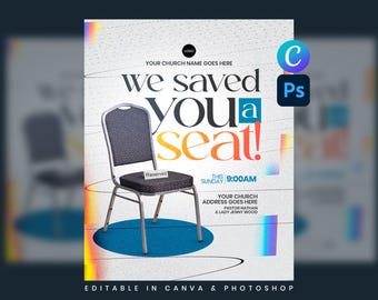 Sunday Service Flyer | Church Flyer Template | Sunday Worship Service Flyer | Church Flyer | We Saved You A Seat (Canva, PSD)