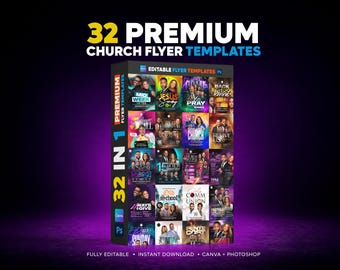 32 Church Flyer Templates Bundle | Canva & Photoshop PSD | Editable Sunday Service, Revival, Conference and Ministry Flyers