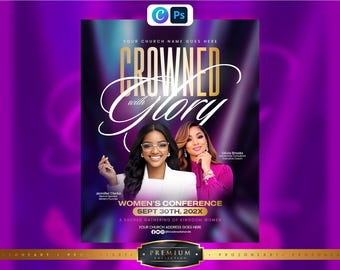 Women's Conference Flyer Church Template | Women's Ministry Fellowship | Women's Month | Church Retreat | Empowerment Event | Editable Canva