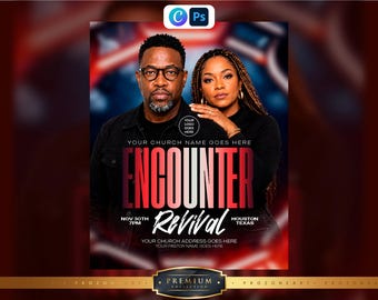 Revival Church Flyer Template | Canva & Photoshop PSD | Encounter Worship Service Flyer | Editable Church Event Template