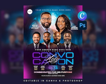 Holy Convocation Template | Church Conference Flyer | Revival Service Flyer | Fall Revival (Canva, Photoshop PSD)