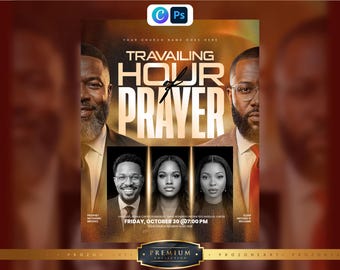 Travailing Hour of Prayer Flyer | Intercessory Prayer Service | Prayer Gathering | Spiritual Warfare | Editable Canva & PSD Template