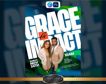 Sunday Service Flyer Template | Editable Church Canva PSD | Church Poster design | Worship with us