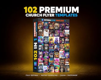 102 Church Flyer Templates Bundle | Canva + Photoshop PSD | Mega Church Flyer Bundle | Sunday Service, Revival & Conference Templates