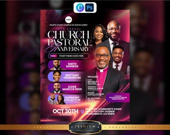 Church Pastoral Anniversary Flyer Template | Editable Canva, PSD (Digital Download)