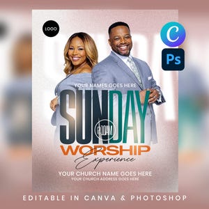 Sunday Worship Flyer Template | Sunday Service Flyer | Church Flyer | Editable Canva Photoshop Design (Digital Download) image 1