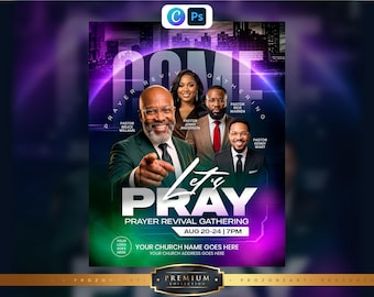 Let's Pray Prayer Revival Flyer | Prayer Gathering | Revival Service | Intercessory Prayer | Revive Us Again | Editable Canva & PSD Template