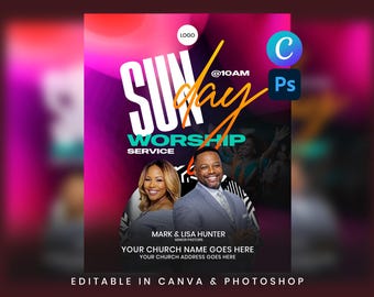Sunday Service Flyer Template | Weekly Worship Flyer | Sunday Church Invitation Template | Sunday Worship Flyer | Editable Church Flyer