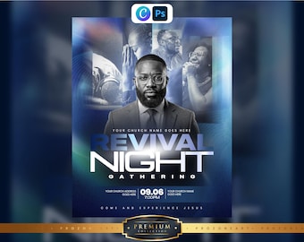 Revival Night Church Flyer Template | Editable Canva PSD (Digital Download)