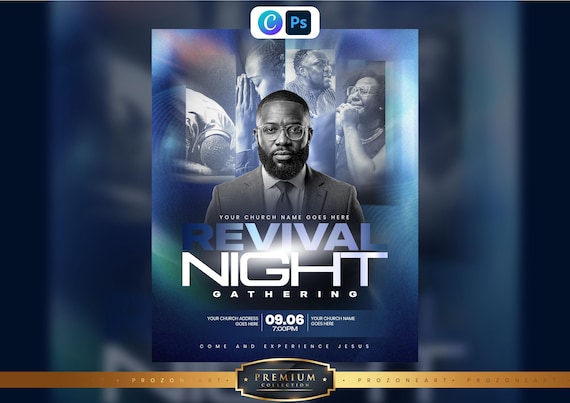 Revival Night Church Flyer Template | Editable Canva PSD (Digital Download)