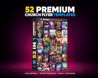 52 Church Flyer Templates Bundle | Canva + Photoshop PSD | Editable Sunday Service, Revival, Conference & Ministry Flyers
