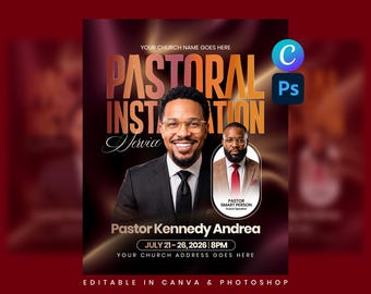 Pastoral Installation Service Flyer Template | Editable Canva, Photoshop (Digital Download)