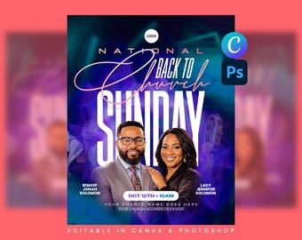 National Back to Church Sunday Flyer Template | Editable Canva Church Flyer | Church Invitation Flyer | Sunday Service Flyer | Church Flyer