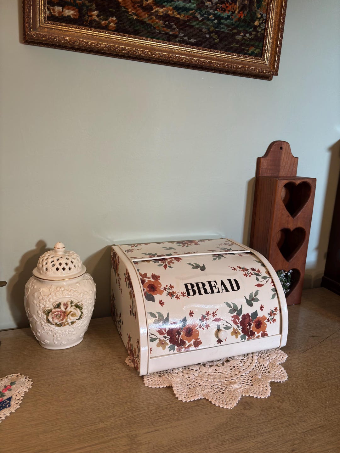 Vintage Floral Metal Bread Box With Roll Top – Retro Kitchen Storage ...