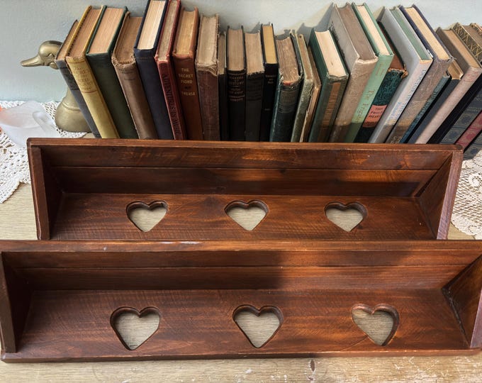 Vintage Handcrafted Wooden Wall Shelf With Heart Cut-outs | Farmhouse ...