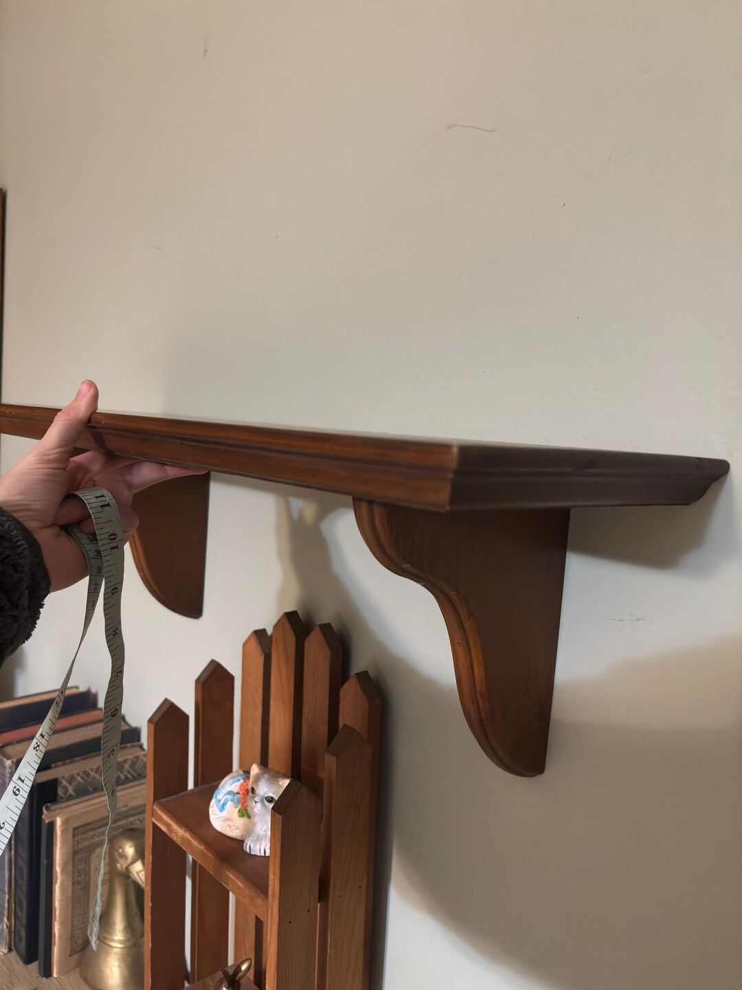 Vintage large WoodenWall Shelf – Rustic Trinket Display – Farmhouse Wall Shelf