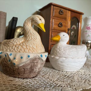 Vintage Ceramic Duck Covered Dishes – Set of 2 | Country Cottagecore Kitchen Decor | Goose & Duck Trinket Jars | Farmhouse Chic