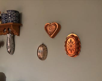 Set of 3 Vintage Vintage Copper Mold Plaques | Copper Wall Decor | Cottage Core Aesthetic |