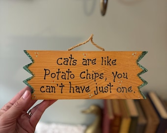Vintage Cat Lover’s Home Decor  | “Love Me, Love My Cat” Sign & Whimsical Kitty Print | Cottagecore/ cats are like potato chips/ cat gift
