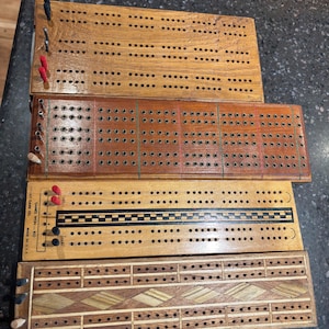 Mini Vintage Cribbage Board Set – with Northern Lights Playing Cards/ Built-In Peg Storage | Rustic Cabin Decor