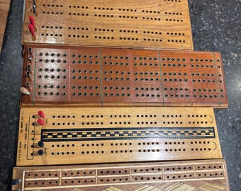 Mini Vintage Cribbage Board Set – with Northern Lights Playing Cards/ Built-In Peg Storage | Rustic Cabin Decor