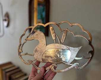 Salvamanteles vintage de latón con forma de pato para cocina: decoración de cocina rústica estilo cottagecore, regalo de pato, amante de los patos, cocina de patos