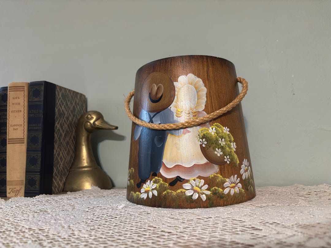 Bucketst Vintage Wooden Bucket | Hand-painted Folk Art Floral | Planter or ...
