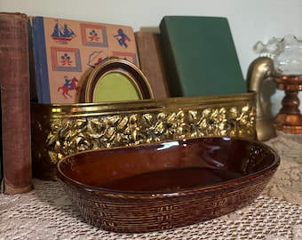 Vintage Hull Brown Drip Glaze Ovenware Dish – 9" Oval Baking/Serving Dish – Rustic Farmhouse Kitchen Decor