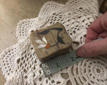 Vintage Soapstone Hand Carved Trinket Box with Mother of Pearl Inlay | Floral Jewelry Box from India | Small Keepsake Box