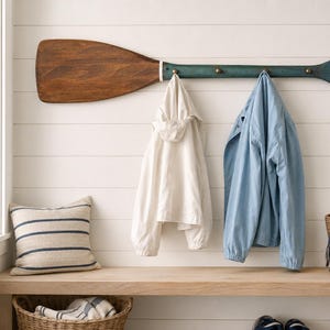 Vintage Wooden Paddle Coat Rack | Nautical Wall Hooks | Lake House Cabin Entryway Decor
