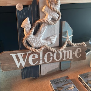 Handcrafted Beach Welcome Sign – Nautical Wall Hanging – Choose Your Style – Coastal Starfish & Sailboat Decor-  beach house decor