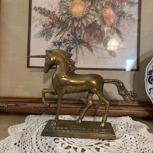 Vintage Solid Brass Unicorn Statue | Mythical Creature Figurine | Fantasy Decor | Brass Shelf Sitter