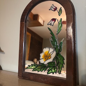 Rare Vintage Stained Glass Mirror, Vintage Mirror, Vintage Stained Glass,  Stained Glass Decor, Wood Mirror, Vintage Mirror Wall
