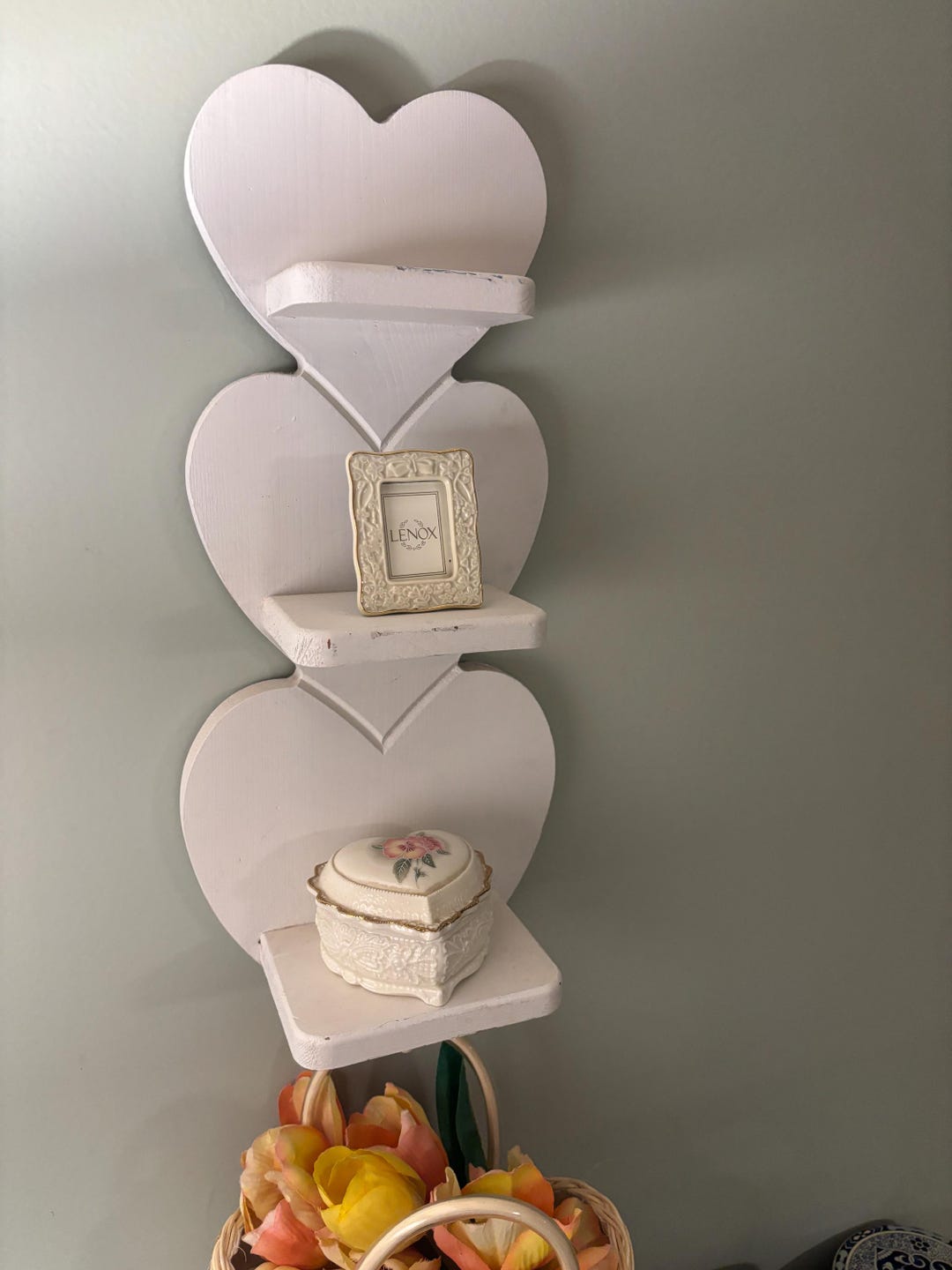 Cottagecore Wall Shelf | Vintage Wood Heart Shelf | 3-tier Hanging ...