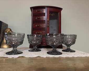 Set of 4 Anchor Hocking Wexford Smoke Gray Glass Compote Dessert Sherbet Dishes – Vintage Pedestal Glassware No chips or cracks