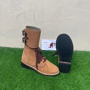 Handmade Suede Leather Combat Boots with Buckle – Military Style Lace-Up Work and Outdoor Boots for Men. High Ankle Boot, Men&#39;s Boot, Boot